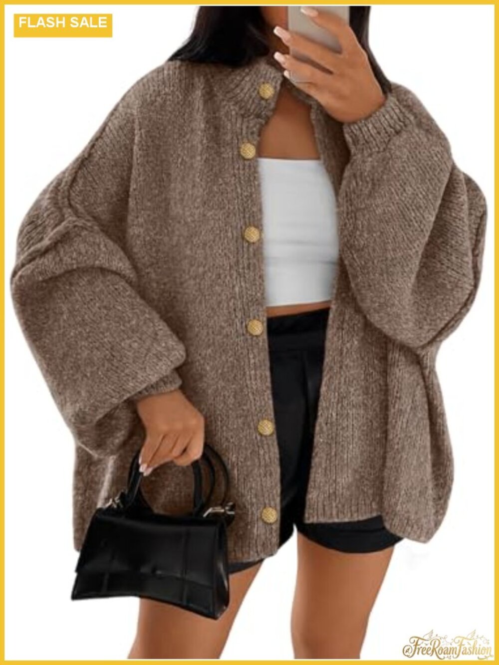 Oversized Chunky Cardigan Sweater Mock Neck Button Up Cozy Fall